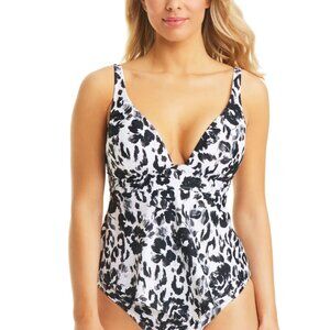 Bar III Spot Garden Hankey Tankini Top Women S Black White Swim Beach Resort NWT